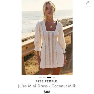 SOLD.  Free People Jules Mini Dress - Cream NWT. M